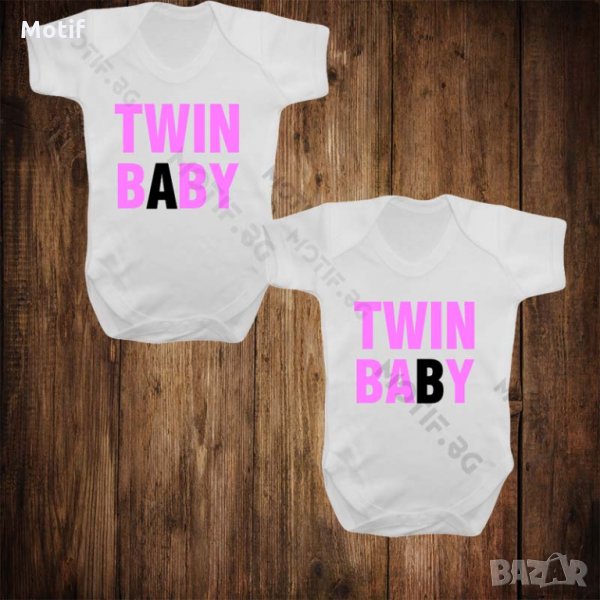 Бебешки бодита за близнаци с щампа TWIN BABY, снимка 1