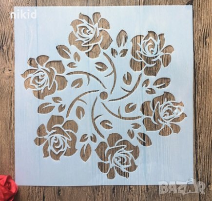 30*30 см Мандала Рози стенсил шаблон за декор торта мебел стена с боя плат др арт scrapbooking, снимка 1