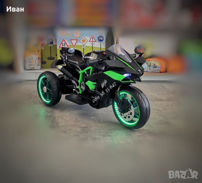 ТОП ЦЕНА!НОВО!Акумулаторен мотор с 3 гуми Ninja BLACK с 12V батерия,LED,USB, снимка 1