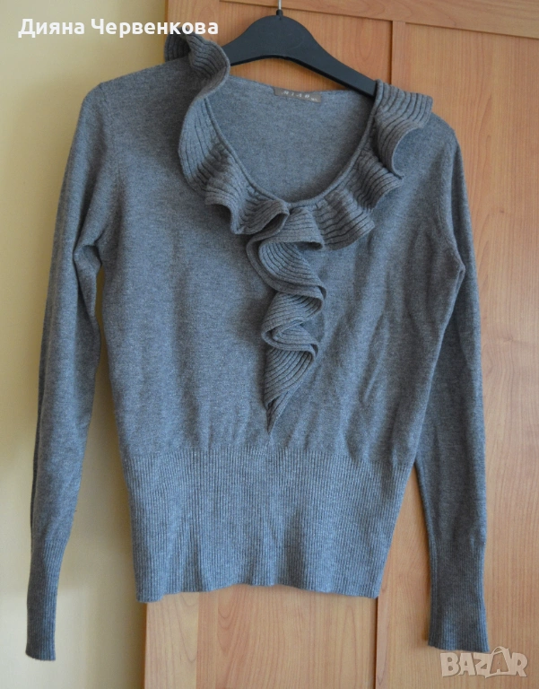 🧥 Блуза дамска зимна светлосива с раздвижена яка, машинна плетка, oversize L–XL, снимка 1