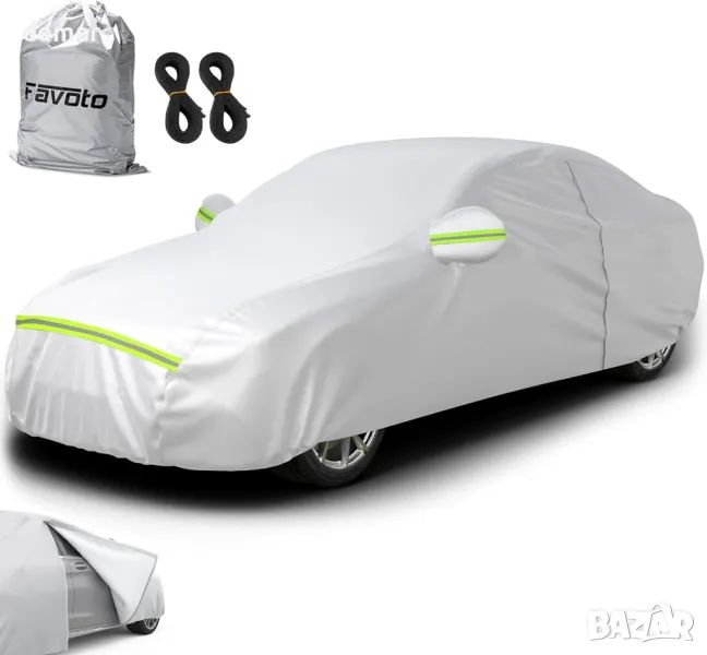 Покривало за кола Favoto Sedan, водоустойчиво, за цяла кола с цип от дясната страна, сребристо, снимка 1