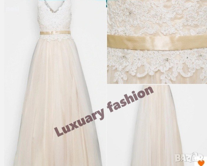 Сватбена/Булчинска рокля.Luxuary fashion-шампанско. Многопластова, страничен цип, елегантна бродерия, снимка 1