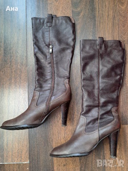 Дамски кафяви кожени ботуши, снимка 1