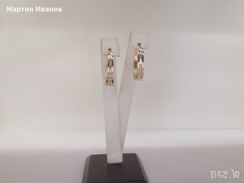 Златни обеци елипса с циркони , снимка 1