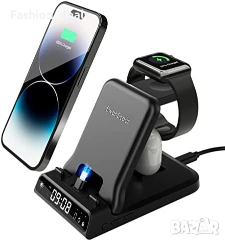 3 в 1 Нова стойка зарядно телефон слушалки часовник Магнитна станция, снимка 1