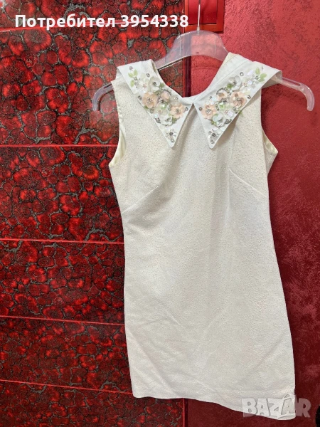 Рокля бяла с камъни и цветя Юнона , снимка 1