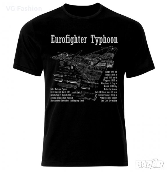 Мъжка Тениска Eurofighter Typhoon Air Fighter Aircraft Jet Luftkampf Flugzeug Blueprint , снимка 1