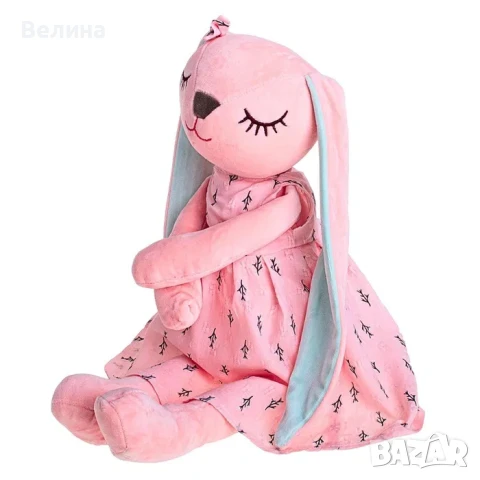 Голяма 55см плюшена играчка Заек розова мека красива с рокля