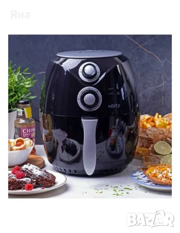 Фритюрник AirFryer, 1600W, 3л., горещ въздух, таймер, до 200°C, черен, снимка 1 - Фритюрници - 49397124