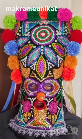 Кукерска маска, капашон, гугла, Новодел, Сурва, Кукерландия, маскарад, фестивал, събор, декорация , снимка 17 - Декорация за дома - 44190652