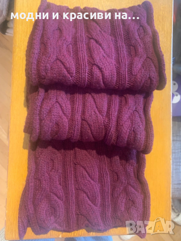 Шал плетиво в цвят бордо, състав вълна, снимка 5 - Шалове - 53306328