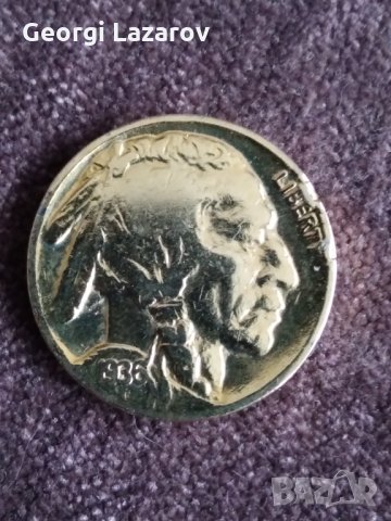 5 цента САЩ 1936 ПОЗЛАТЕНИ Бъфало, снимка 3 - Нумизматика и бонистика - 10860304