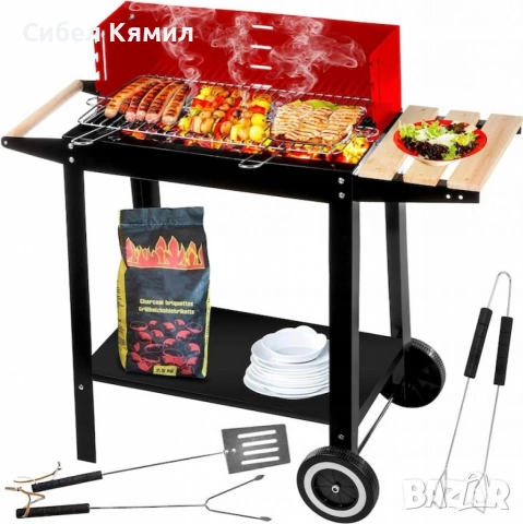 Градинско барбекю на колела, емайлирана стомана, 4 степени + Подарък 3 прибора, снимка 5 - Други стоки за дома - 53348397