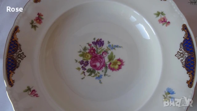 Осем чинии дълбоки за основно crown bavaria china, цветя, злато и кобалт., снимка 6 - Чинии - 51347700