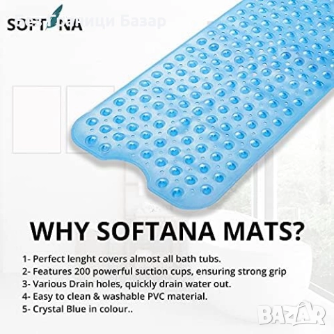 Нова Антибактериална постелка за вана и душ, против мухъл, синя с отвори, снимка 7 - Други стоки за дома - 52168314