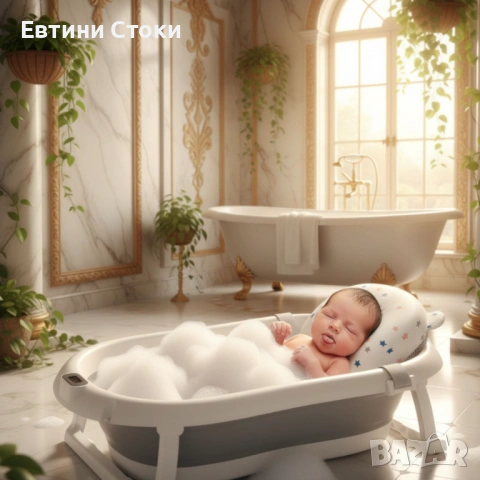 Сгъваема бебешка вана с термометър и мека възглавница, снимка 2 - За банята - 53409549