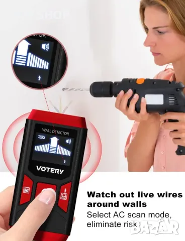 Стенен скенер Votery Stud Finder SF02- кабели, метал, тръби, дърво, снимка 4 - Гедорета - 48925023