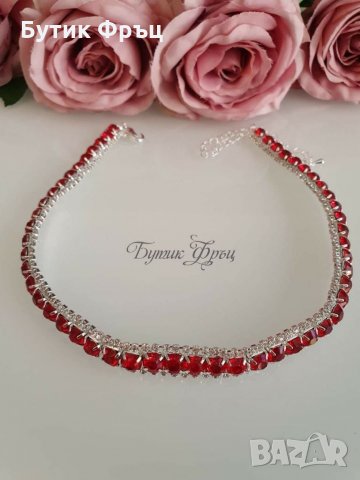 Чокър червени кристали , снимка 2 - Колиета, медальони, синджири - 33273560