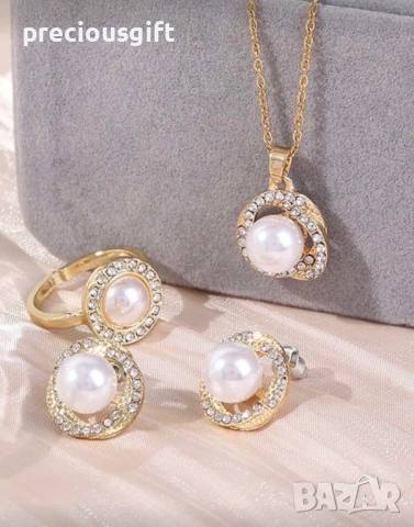 Комплект бижута от 3 части - колие, обеци и пръстен, снимка 3 - Бижутерийни комплекти - 52338688