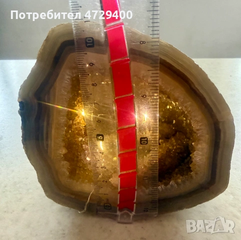 Естествена геода от ахат с кристална друза, снимка 3 - Други ценни предмети - 53389900