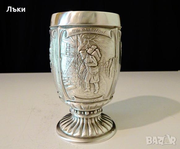 Чаша от калай за вино,картини за старите пощи. , снимка 3 - Антикварни и старинни предмети - 33669981