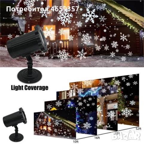 Водоустойчив LED проектор Снежинка за прожектиране на сняг, снимка 3 - Друга електроника - 52553526