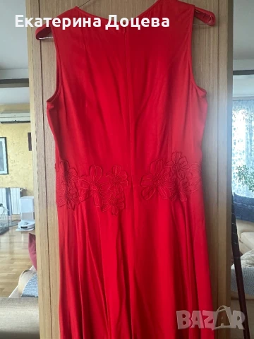 Червена рокля с цветя на талията, снимка 4 - Рокли - 51163254