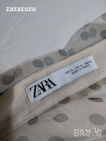 ZARA официална дамска блуза цвят пудра  на черни точки от шифон, снимка 5 - Корсети, бюстиета, топове - 35443658