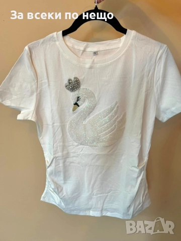 Дамска Тениска С Лебед👚Дамска Блуза С Къс Ръкав - 3 Цвята Код EN, снимка 4 - Тениски - 52501972