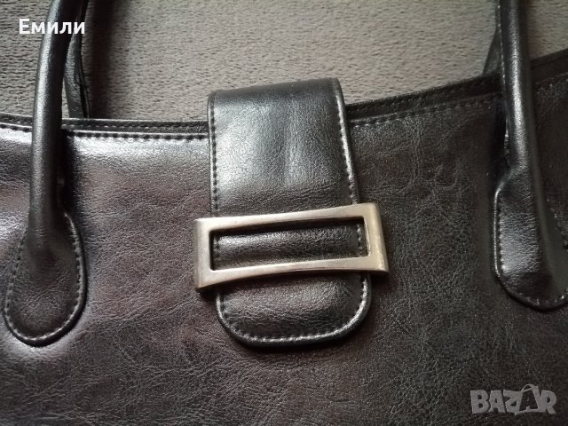 Голяма дамска кожена чанта в черен цвят - подарък при поръчка над 14 лв , снимка 3 - Чанти - 43689829