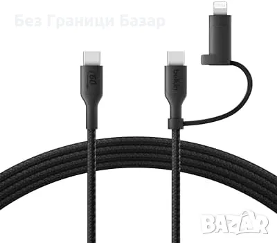 Нов Belkin 2 в 1 кабел USB-C & Lightning – бързо зареждане 60W iPhone, iPad, Samsung , снимка 1