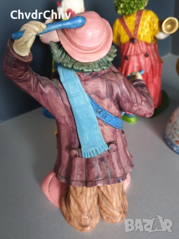 4бр Goebel Happy Clowns резин 20см/Гьобел Германия немски колекционерски фигури на клоуни-музиканти, снимка 8 - Статуетки - 46479168