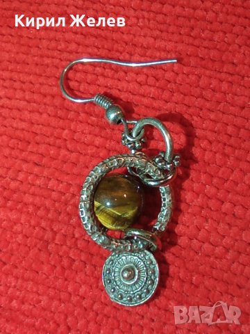 ПОСРЕБРЕНА МЕДНА СКЪПОЦЕННА АР НУВО ОРНАМЕНТИРАНА ОБЕЦА с РЪЧНО ПОЛИРАН КАМЪК ТИГРОВО ОКО 38230