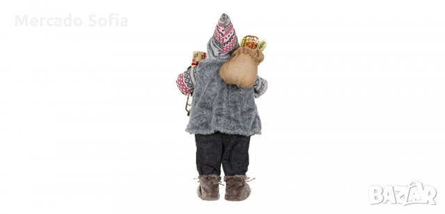 Коледна реалистична фигура Дядо Коледа, Сиво палто и фенер, 60см , снимка 4 - Декорация за дома - 34755575