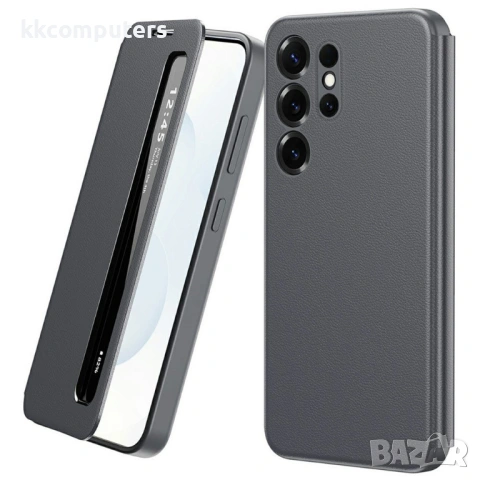 Smart View кожен калъф с прозорец и протектор за Samsung Galaxy S25 Ultra - четири цвята, снимка 2 - Калъфи, кейсове - 53401681