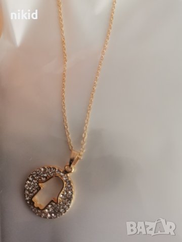 Хамса Ръката на Фатима златисто колие с камъчета гердан, снимка 2 - Колиета, медальони, синджири - 38317892