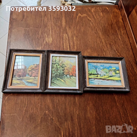 три миниатюрни пейзажа на художника Манол Данев , снимка 1 - Картини - 44878726
