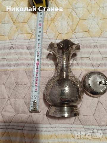 Продавам стар никелиран месингов комплект от 3 части, снимка 4 - Антикварни и старинни предмети - 51966454