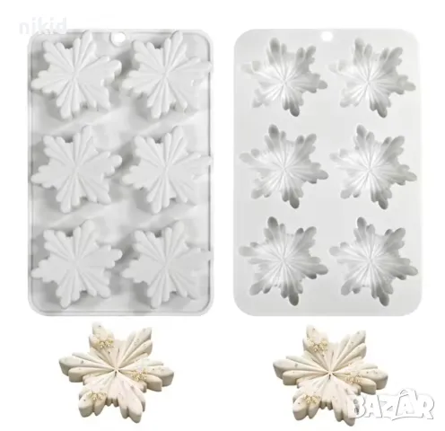 6 Красиви кристални снежинки снежинка силиконов молд форма шоколад гипс фондан декор, снимка 3 - Форми - 48155299