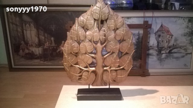 *ГОЛЯМО ДЪРВО-ДЪРВО с листа - фигура дърворезба на поставка ръчна изработка, снимка 2 - Колекции - 27397021