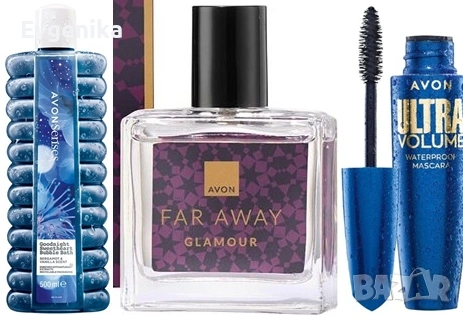 AVON комплект Far Away Glamour+спирала+пяна за вана