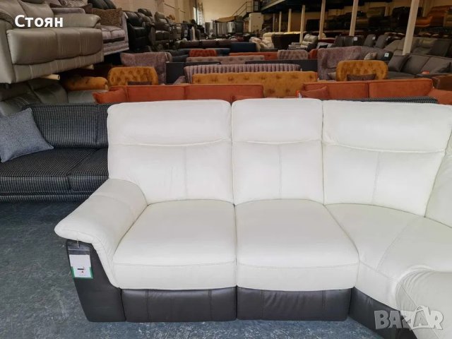 Кожен ъглов диван цвят бяло и тъмно сиво с релакс механизъм, снимка 8 - Дивани и мека мебел - 40621310