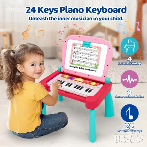 TERRAMUS 3-в-1 образователна играчка с 24-клавишна клавиатура за пиано, рисуване за малки деца 2+ г., снимка 7 - Образователни игри - 47400328