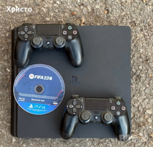 Конзола Sony Playstation 4 Slim (PS4), 500 GB, Черен + 2 геймпада и игра