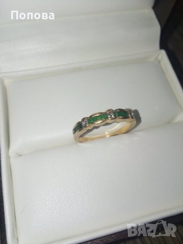Златен  18 к. пръстен с диаманти и изумруди, снимка 4 - Пръстени - 37814464