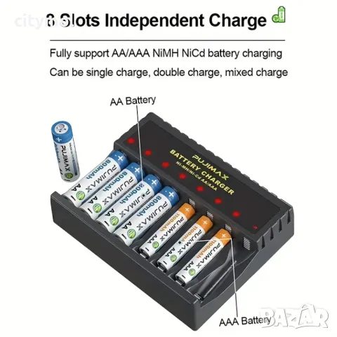 Интелигентно бързо зарядно устройство за батерииAA/AAA, 8 слота, снимка 3 - Друга електроника - 48906019