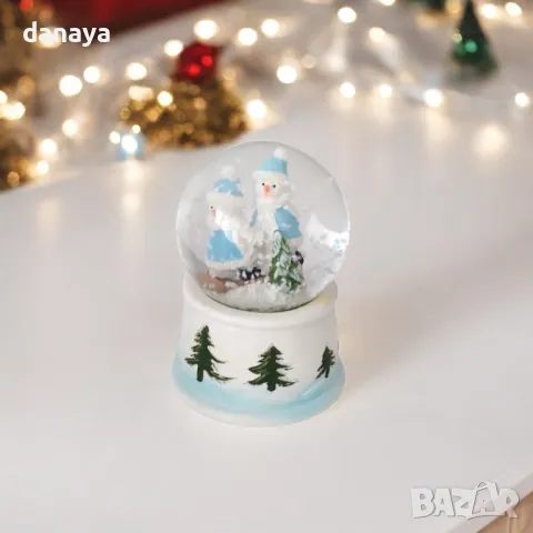 5407 Коледна снежна топка преспапие с елхички, 7 см, снимка 4 - Декорация за дома - 47824082