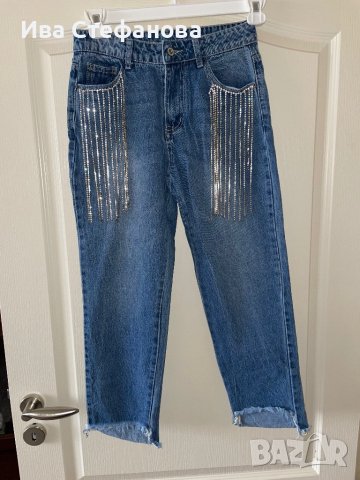 Качествени нови  дамски дънки висока талия скъпоценни камъни цирконий блестящи камъни , снимка 3 - Дънки - 43051782