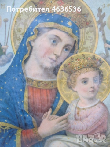 Стара икона , литография -дева Мария , 22х16см., снимка 2 - Антикварни и старинни предмети - 53254406