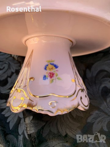 Голяма фруктиера на столче - розов карловарски порцелан, снимка 3 - Сервизи - 34730149